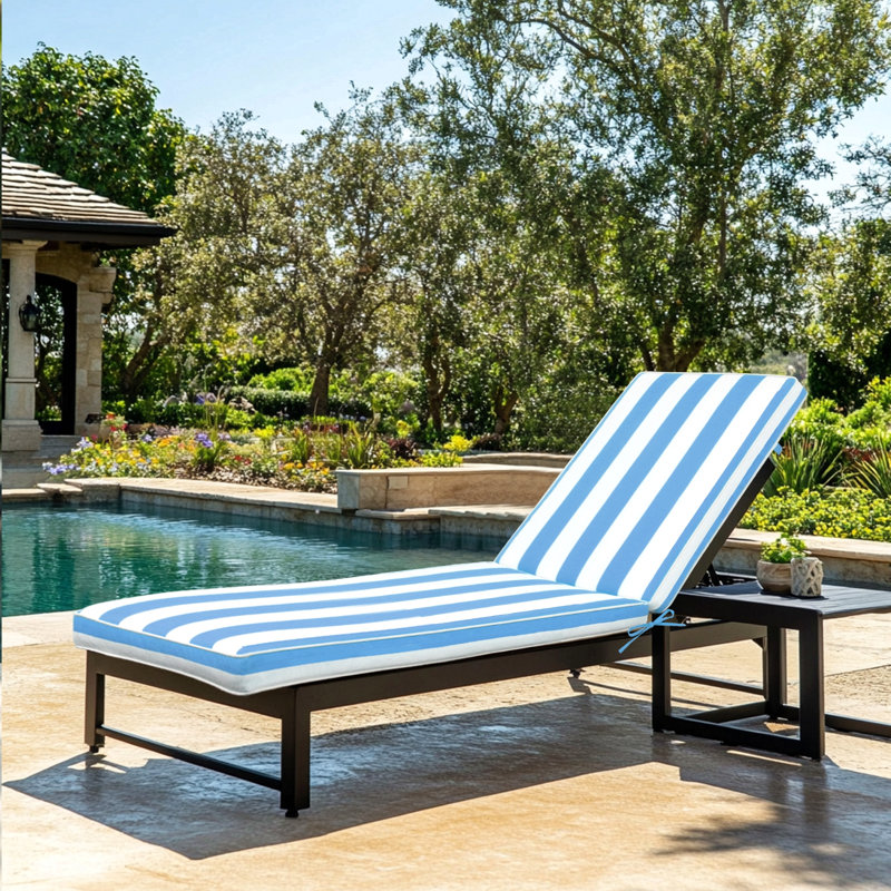 Ensemble de 2 chaises longues pour l'extérieur, Bleu rayé
