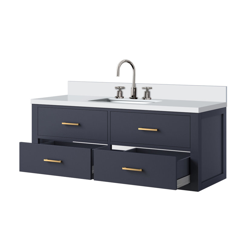 48 po X P 22 po D Meuble-lavabo simple avec comptoir en quartz et robinet, Bleu
