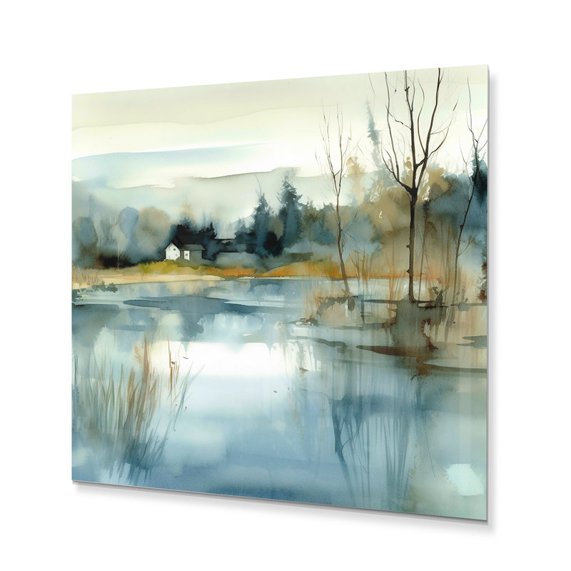 Summer Lake Landscape Illustration V - Impression de paysages sur métal, H 29 po x l 29 po x P 1 po
