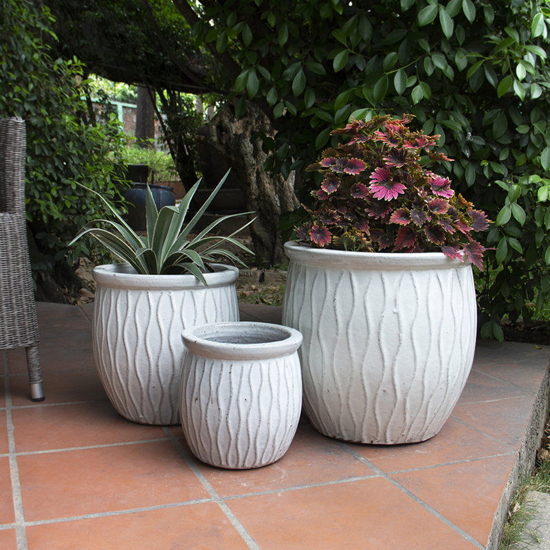 Corriente Fishbowl Planter Set of 3 - White, White