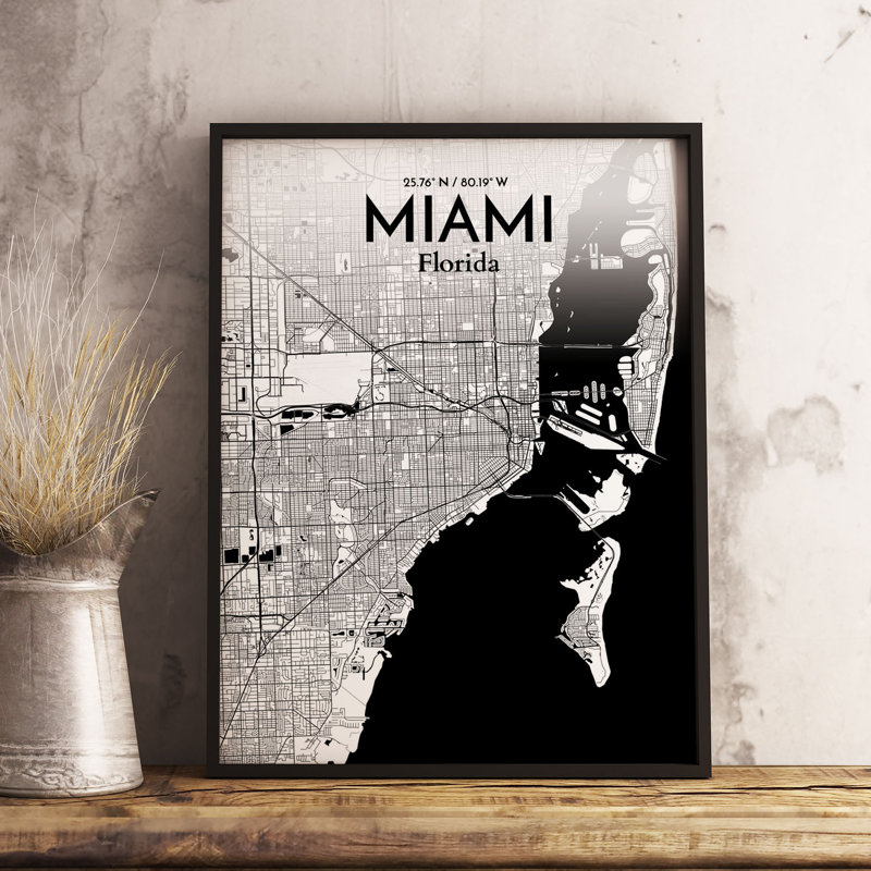 Miami City Map - No Frame Print, 61cm H x 45.7cm W x 0.13cm D