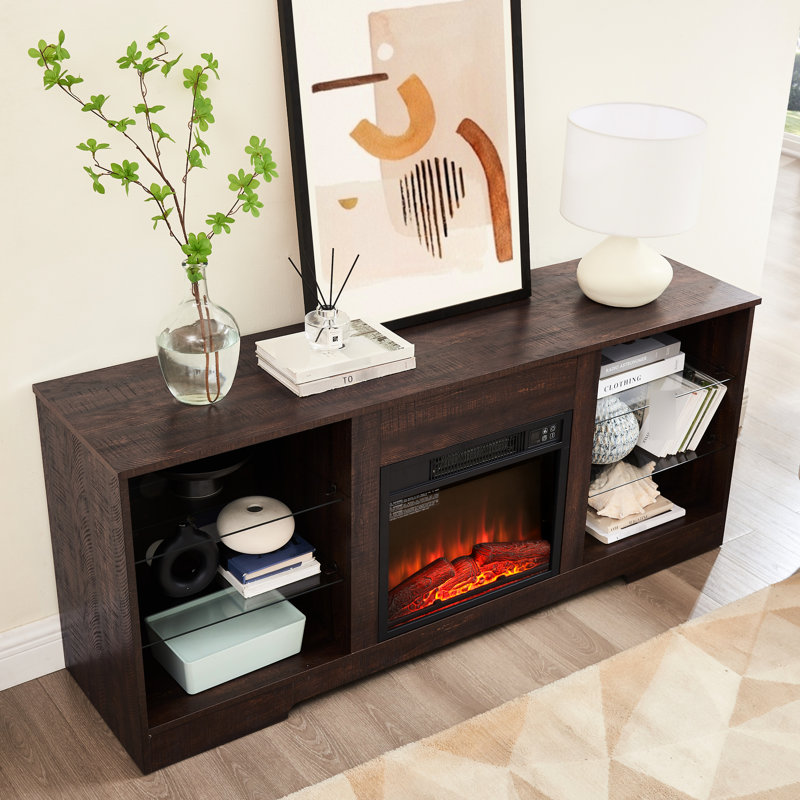 Meuble télé avec foyer électrique Abertamy, 14.91"H x 57.49"L x 25"W, Espresso