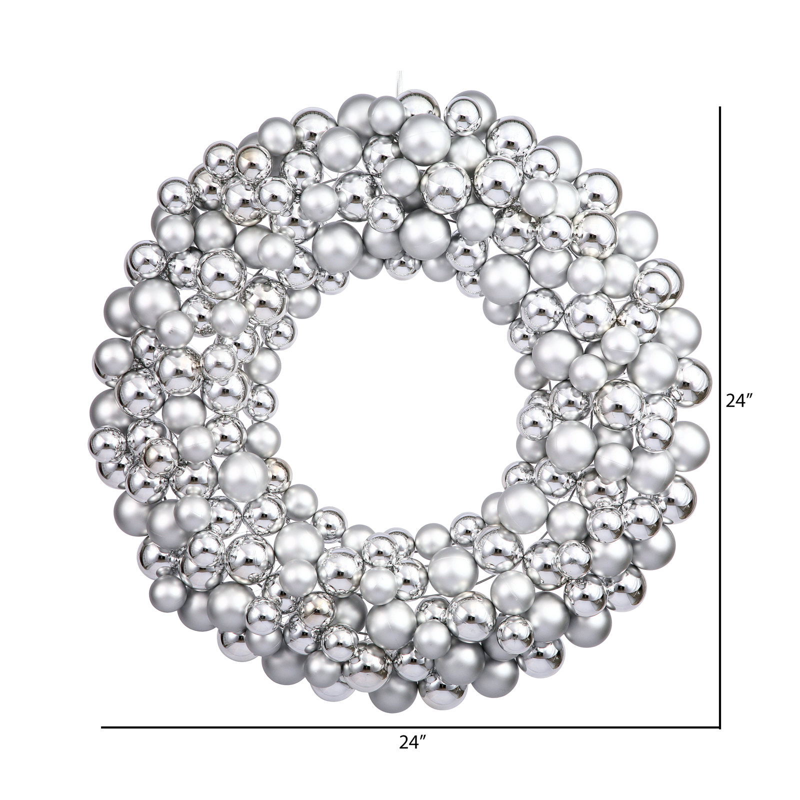 Ball Wreath, Silver, 24" W x 24" H x 3" D