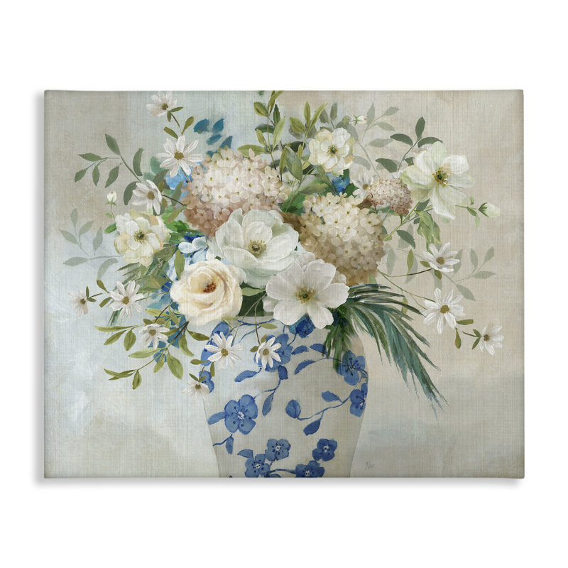Art mural classique sur toile en forme de vase fleuri classique, design par Nan, H 36 po x l 48 po