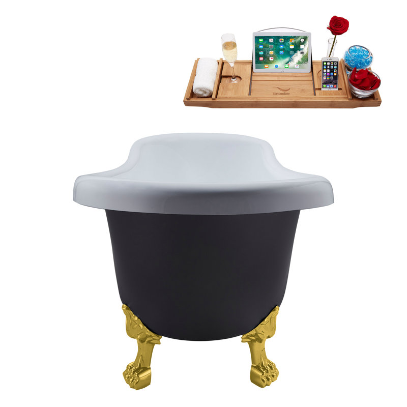 61'' x 27.6'' Soaking Acrylic Bathtub, Polished Gold, Brushed Gun Metal