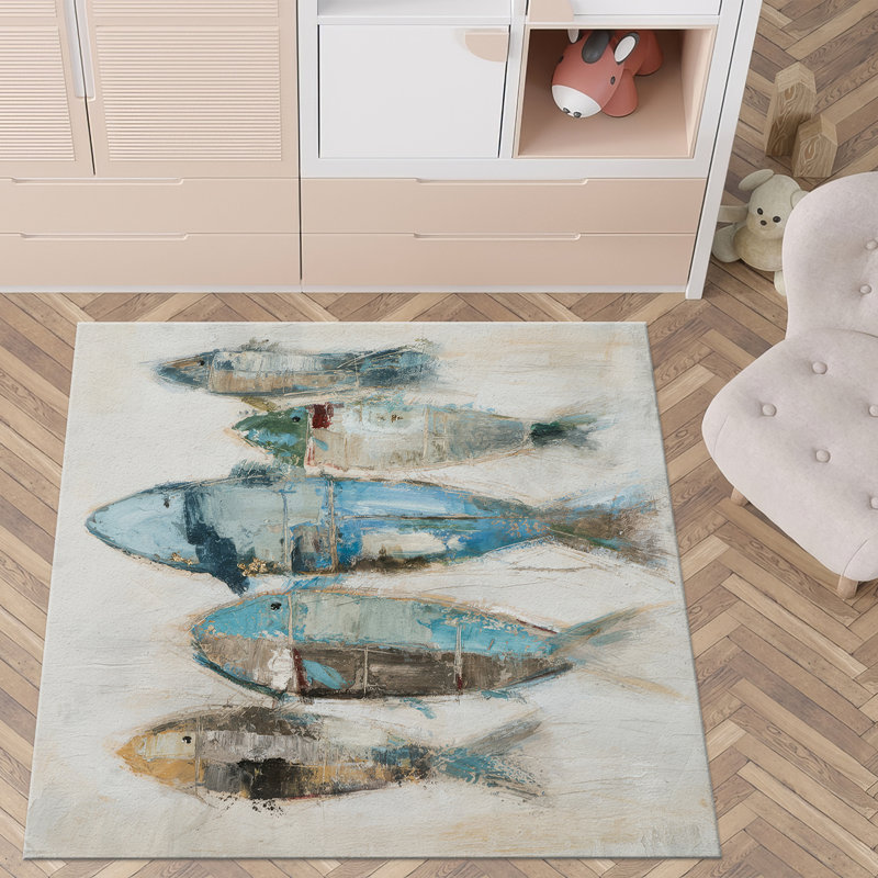 Classic Oriental Floral Pattern Non-Woven Thin Type Printed Rug for Indoor Use, Square 5'7'