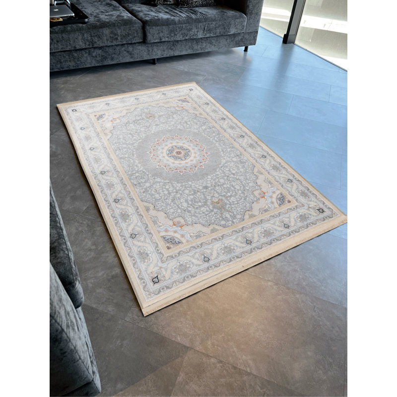 Tapis beige en polypropylène à imprimé numérique Villo, Rectangle 5 pi x 8 pi 3 po