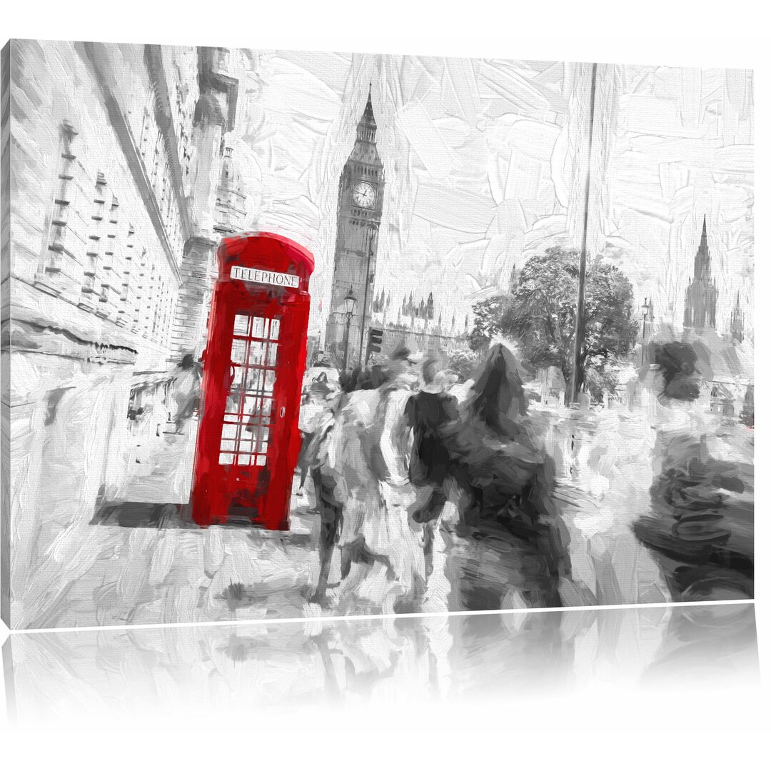 Leinwandbild "Englische Telefonzelle in London", Grafikdruck