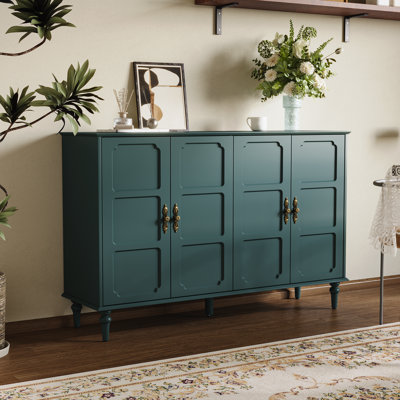 55 inch Mid Century Sideboard Buffet Cabinet with Storage, Vintage Sideboard Cabinet with Adjustable Shelves and Carved Handle, Credenza Sideboard Buffet for Dinning Room,Entryway