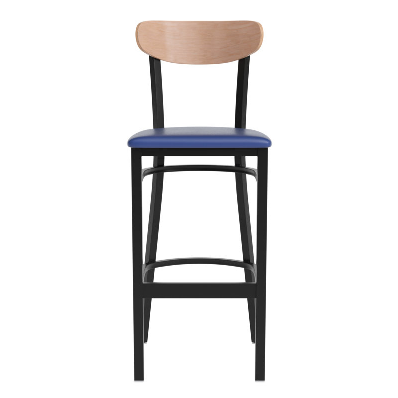 Tabouret de bar en métal Everlena, Bouleau naturel, Bleu