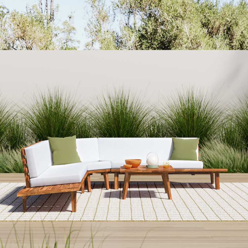 Boaz 4 - Person Modular Patio Conversation Set with Cushions, Sandblasted Brown Frame/White Cushion