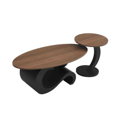 Black Nesting Coffee Table Set Of 2, Oral And Round Coffee Table Set, Industrial Table For Living Room