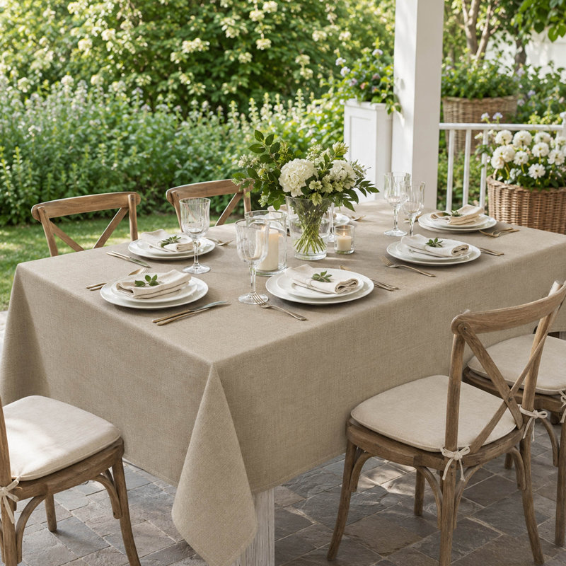 Taupe Linen-Textured Rectangular Tablecloth 60'' x 120''