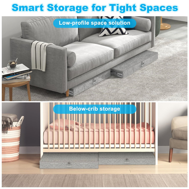 Rebrilliant Linen Underbed Storage, 13cm H x 85cm W x 40cm D