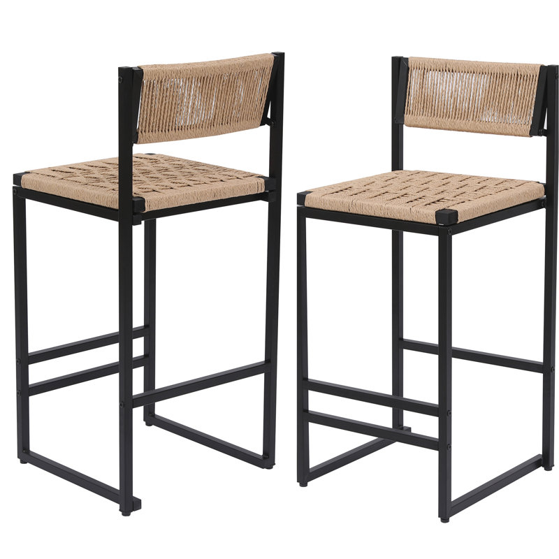 Chaises fonctionnelles de salle à manger - de 2, siège en corde de papier, vis de bar chic, 2 pièces, tissage, noir et miel