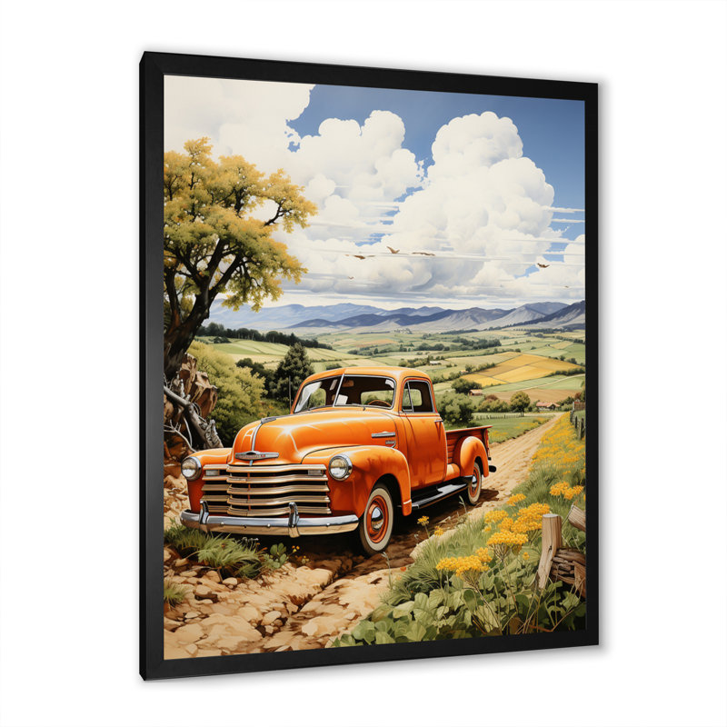 Camionnette jaune Kanesaty - Golden Fields II - impression, Cadre photo noir, H 20 po x l 12 po x P 1 po