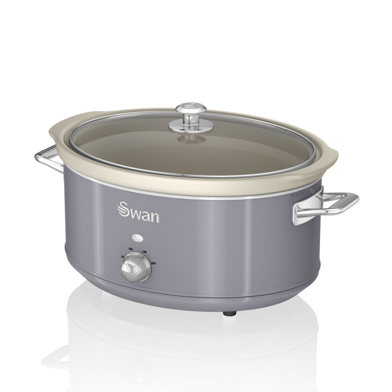 Swan Retro Slow Cooker with 3 Temperature Settings, Keep Warm Function, 200W, Grey