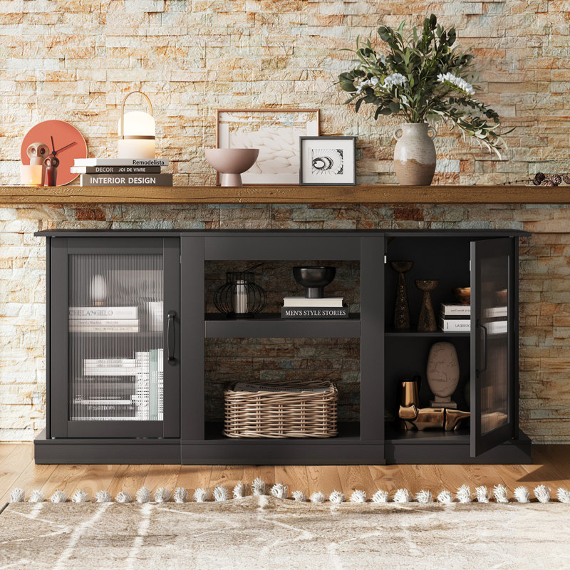 Rotonia Modern Farmhouse 58" TV Stand  for 65 inch TV, Open Shelves TV Console with Storage Cabinets, Wooden Entertainment Center for Living Room and Bedroom