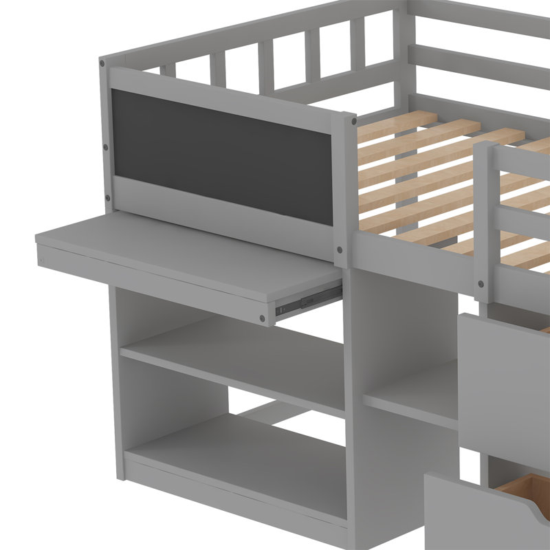 Lit simple avec tablettes Henadz, gris