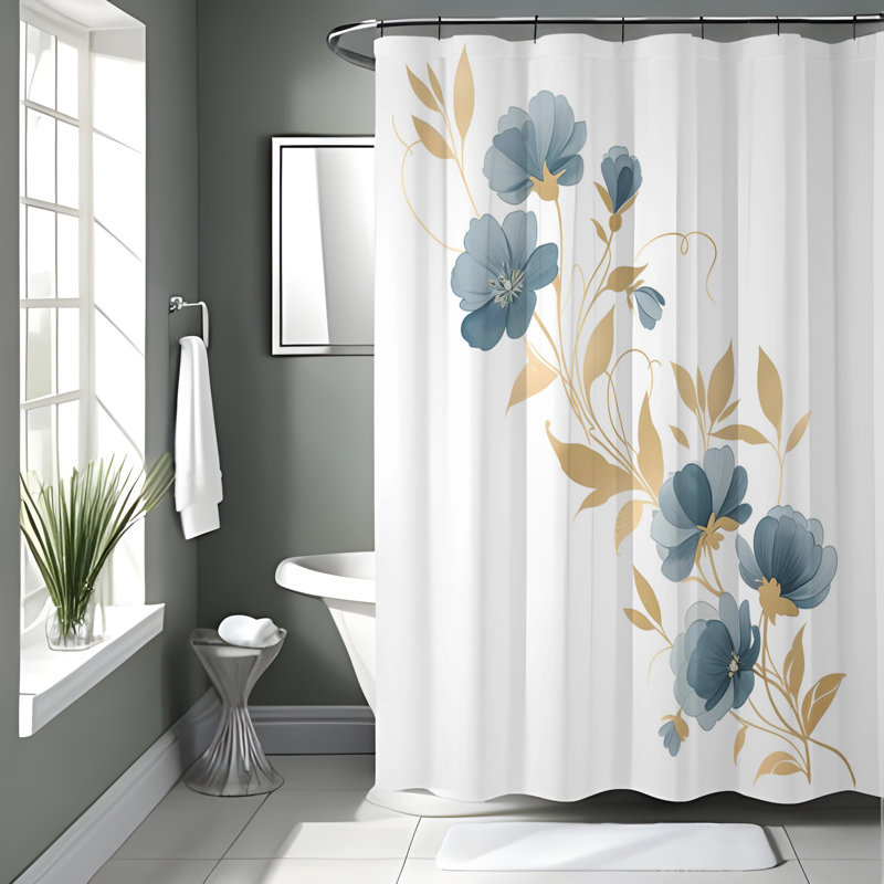 Rideau de douche avec tapis de bain, L 70 po x H 93 po