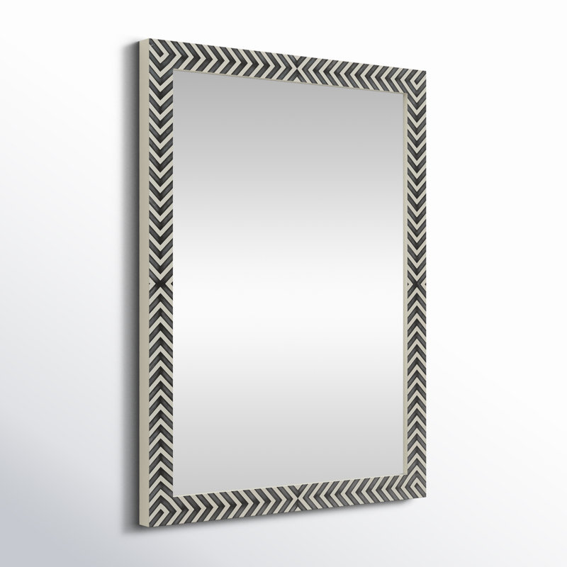 Chevron Patterned Black and White Wood Rectangular Mirror