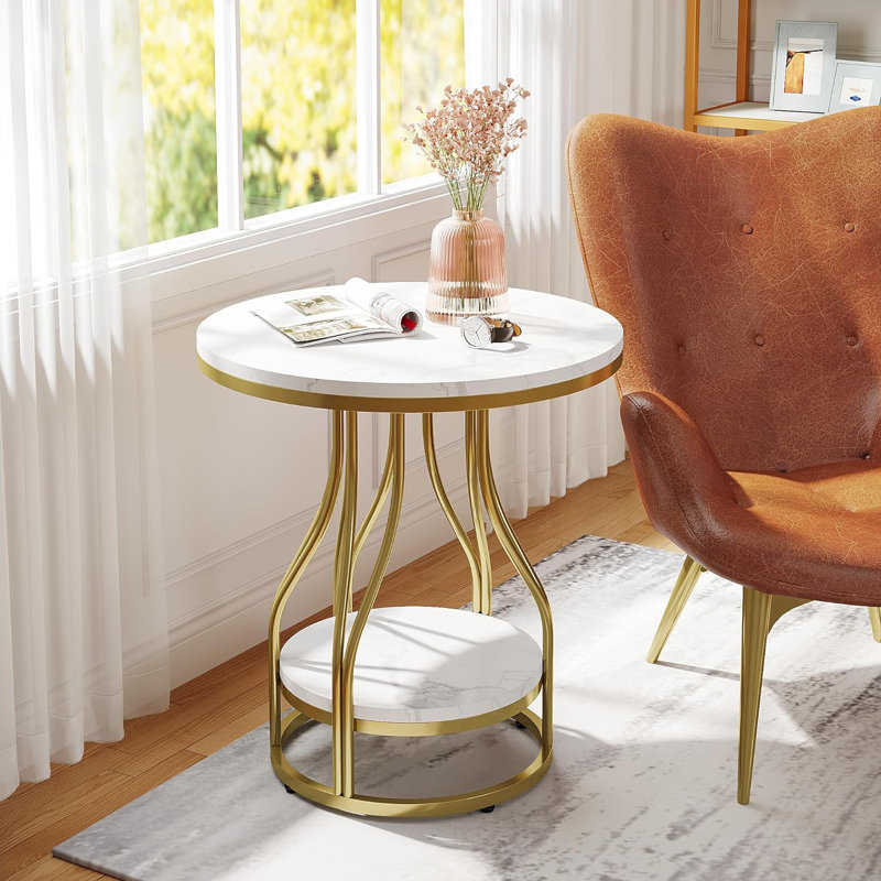 Noyce End Table Set, White, Gold