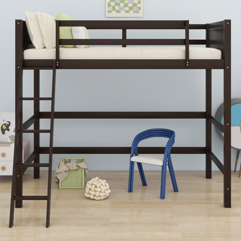 Wood Loft Bed With Ladder, Espresso