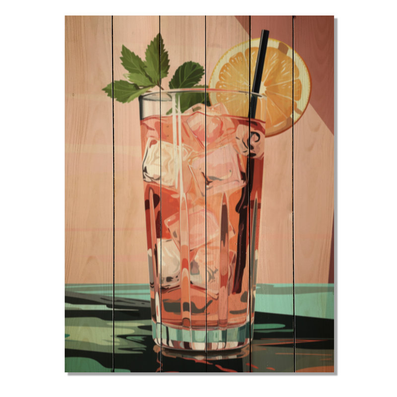 «Drink Minimalistic Cocktail», impression sur bois, H 20 po x l 10 po x P 0,78 po