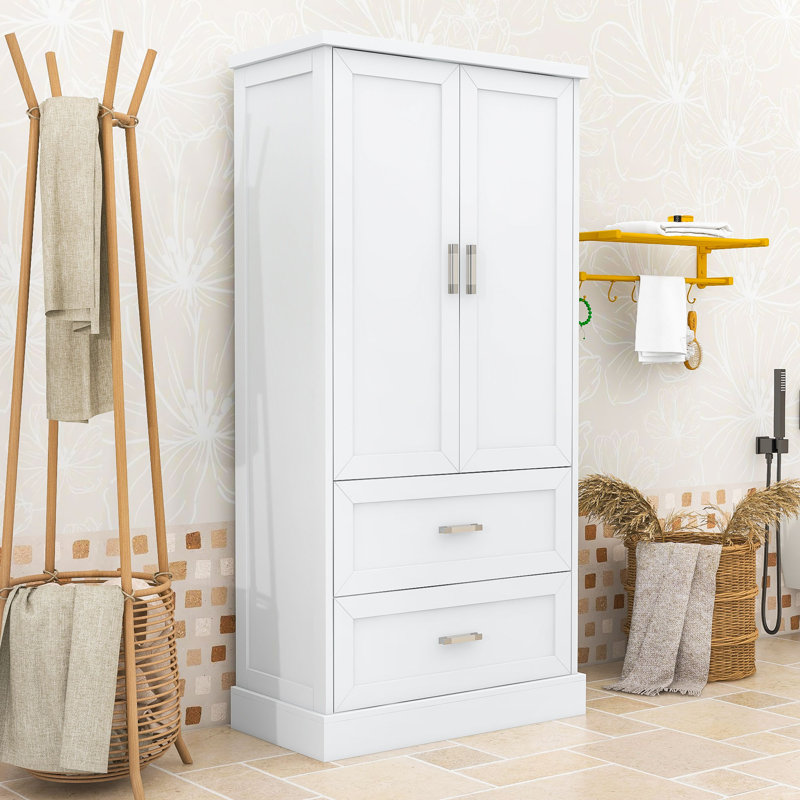Armoire de rangement haute polyvalente avec tablettes réglables et beaucoup de rangement, Blanc
