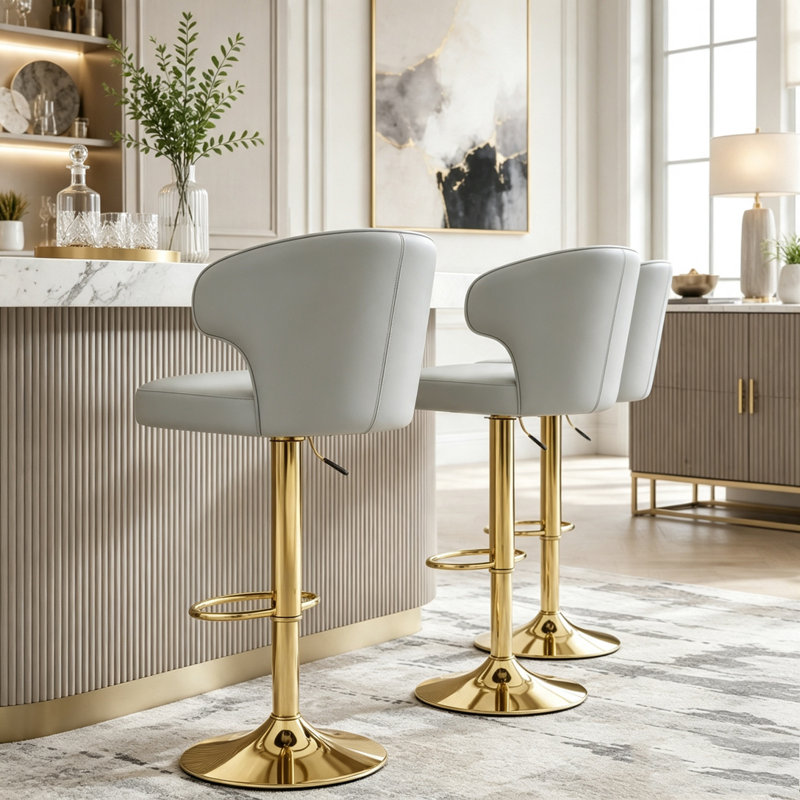 Tabouret de bar rotatif moderne, Grey+Gold-2pcs
