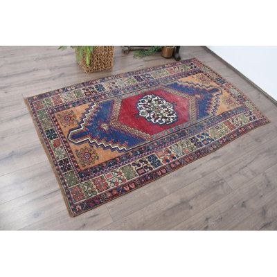 Vintage Wool Patchwork Rug, 45.3x78 Inch Red Area Rug
