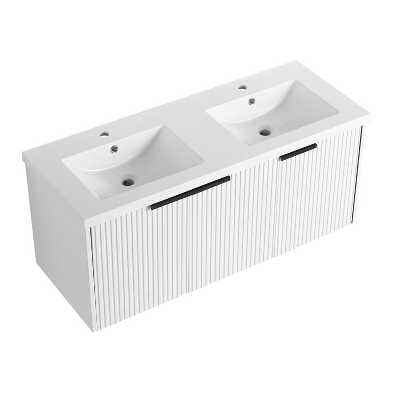 Meuble-lavabo mural 48 po avec lavabo en résine double et portes à fermeture en douceur - élégance moderne, fonctionnalité maximale