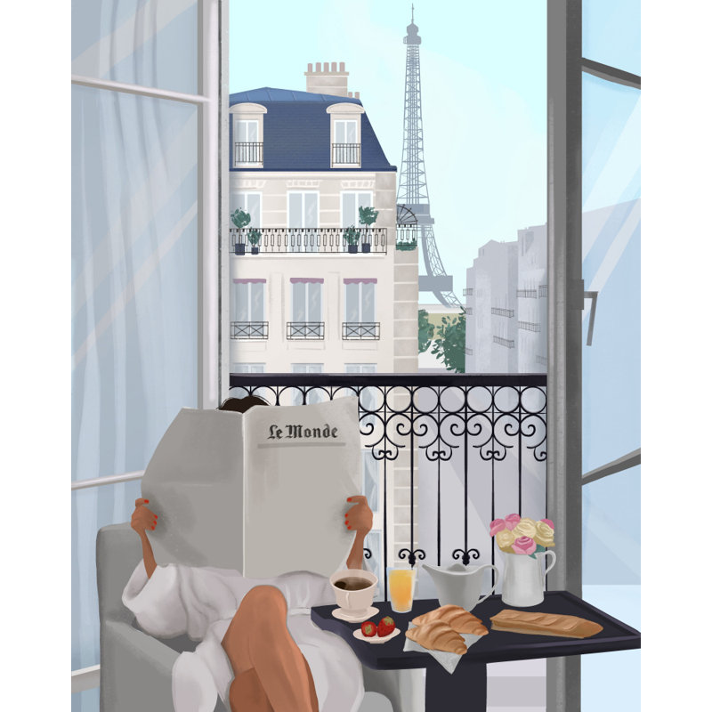 "Paris balcon", art mural texturé encadré, Blanc, H 14 po x l 10 po