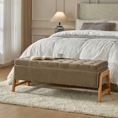 Brentlinger 49.6'' Mid-century Modern Upholstered Storage Bench with Solid Wood Legs and Tufted Seat