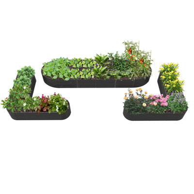 Boîte de 3 pots de fleurs surélevés ovales en métal gris pour la plantation de légumes (L 144 po x l 36 po x H 18 po)