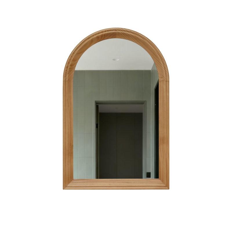 Arched Wood Framed Wall Mirror, 35.43" H X 23.62" W Rustic Decorative Mirror For Bathroom/Vanity/Living Room (Natural Oak Finish)