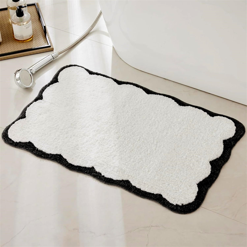 Attikus Microfiber / Microsuede Non-Slip Bath Mat, Black/White