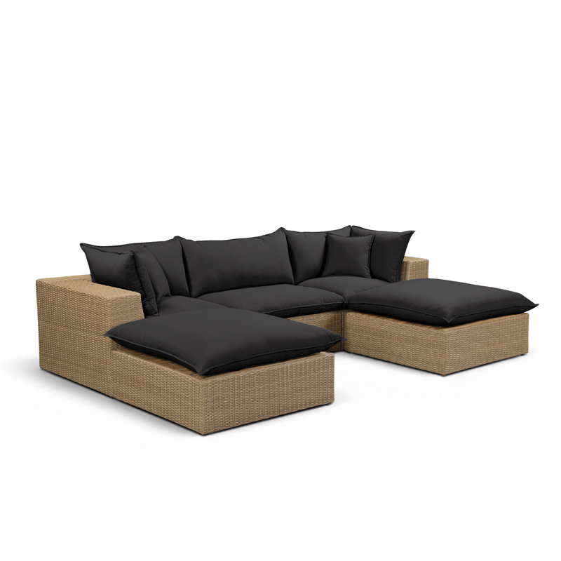 Petit canapé modulaire d'extérieur Cali, 3, Canapé, 2 repose-pieds