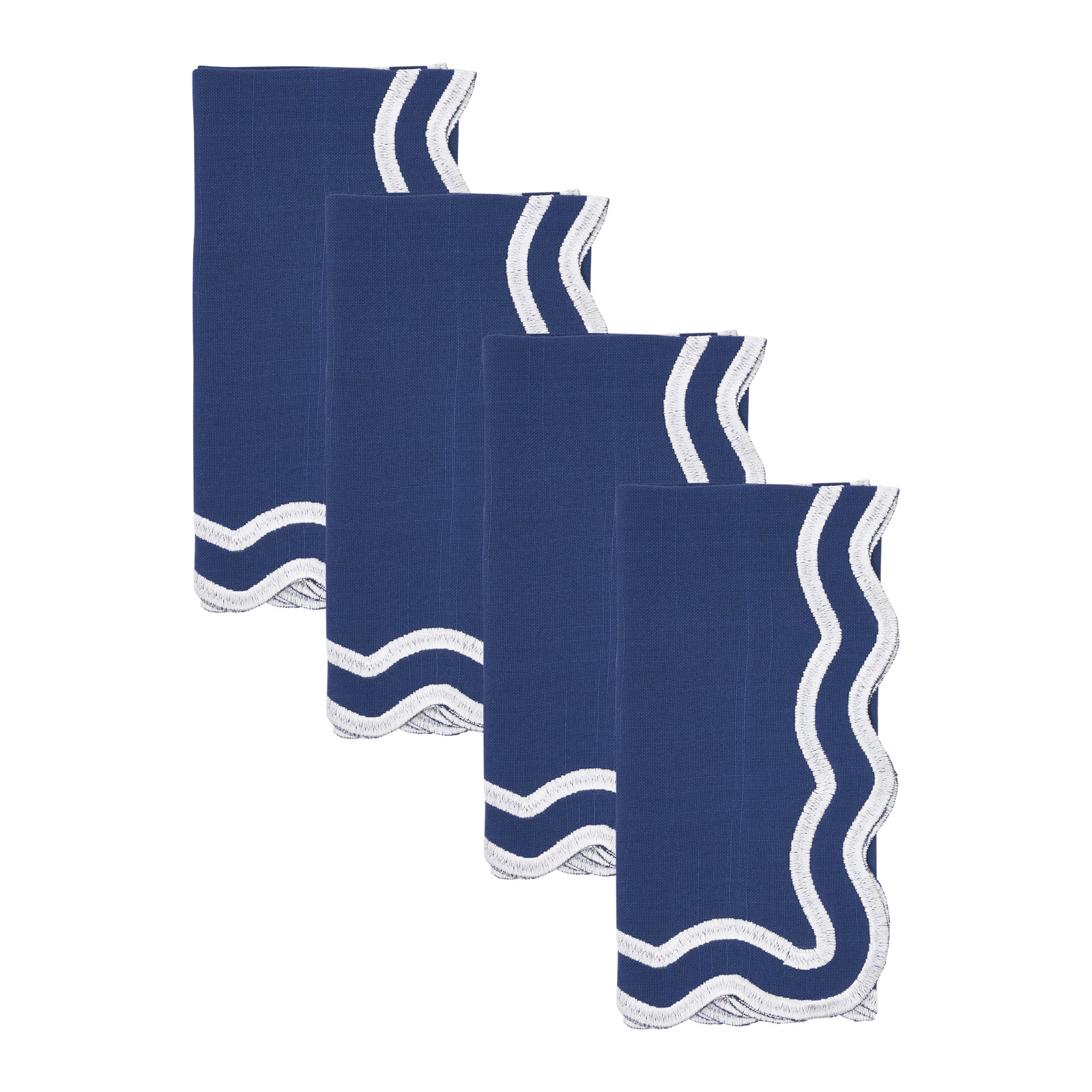 Scalloped Cotton Napkin, Navy Blue