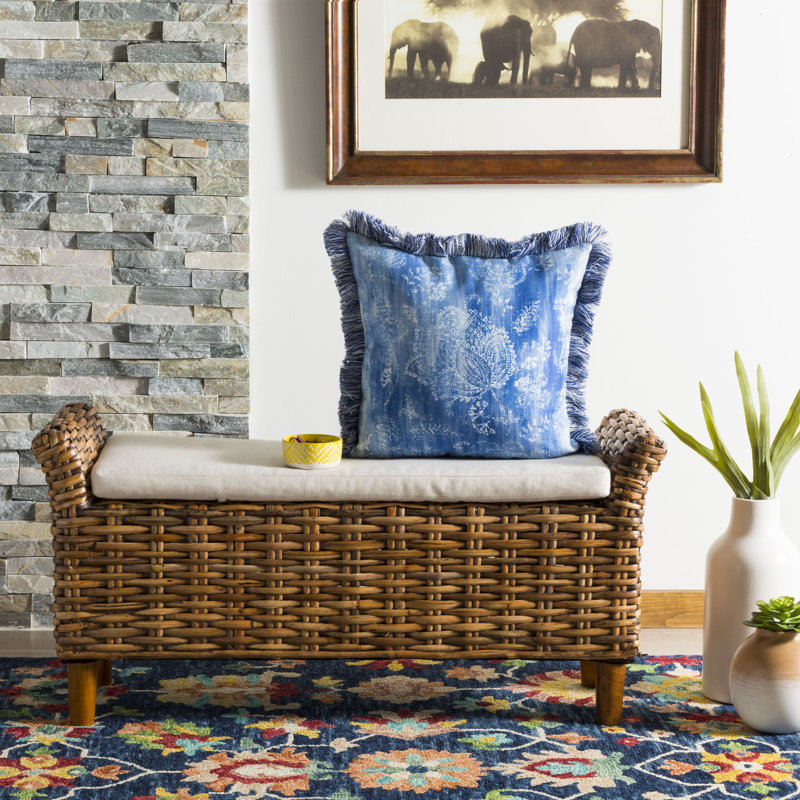 Blue Fringed 16" Square Throw Pillow