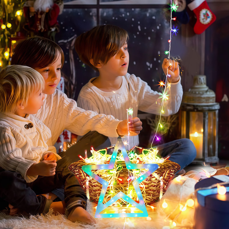 Guirlande de lumières DEL pour arbre de Noël avec dessus en forme d'étoile, minuterie à intensité variable, 8 modes, guirlandes de lumières imperméables pour un décor intérieur et extérieur