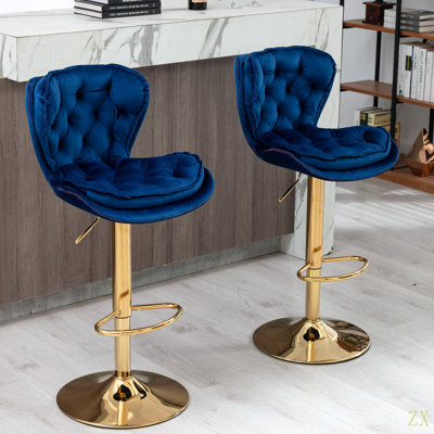Set Of 2  Bar Stools,With Chrome Footrest And Base Swivel Height Adjustable Mechanical Lifting Velvet Simple Bar Stool