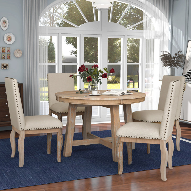 Zaena 4 - Person Extendable Dining Set, Natural Wood Wash, Natural Wood Wash, Beige