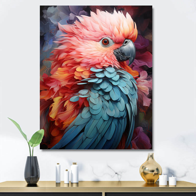 Plumes d'harmonie roses et bleues, H 32 po x l 24 po x P 1 po, Toile tendue