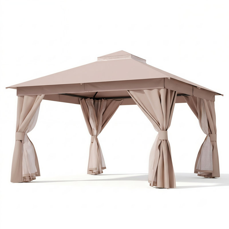 Pavillon de jardin en acier à toit double 12 pi x 12 pi Decksplore, Khaki