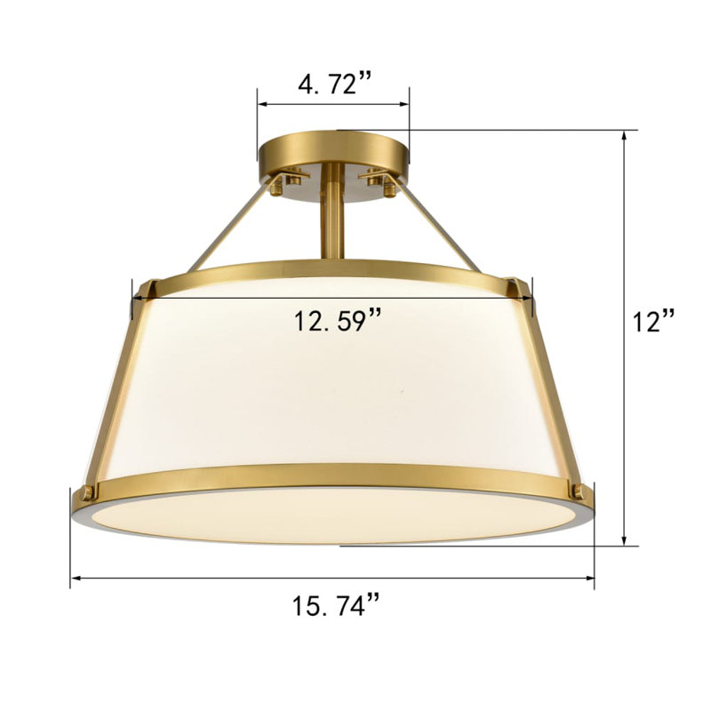 Drum Ceiling Light Semi Flush Mount Gold Finish Dimmable LED Light