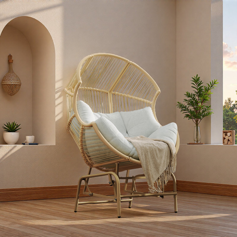 Fauteuil oscillant d'extérieur en osier, Beige / Naturel