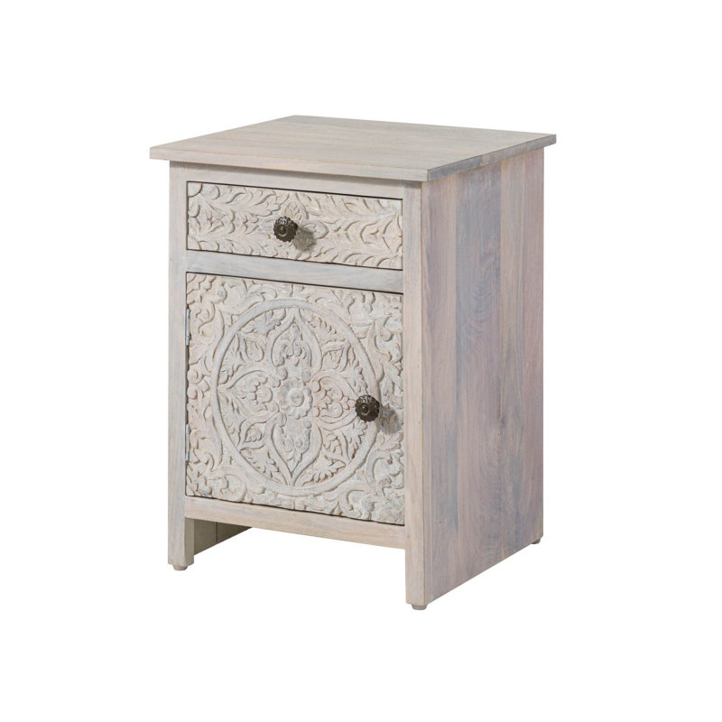Kashmir 45cm W Solid Wood Bedside Table, Left Orientation