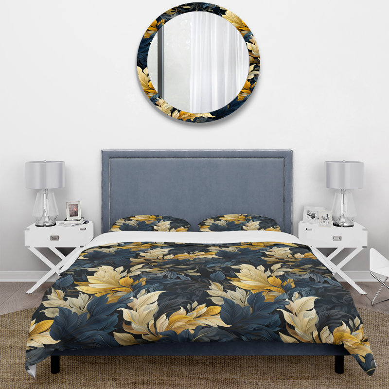 Ensemble de housse de couette à motif de plantes tropicales jaunes et bleues, Housse de couette pour très grand lit et 2 très