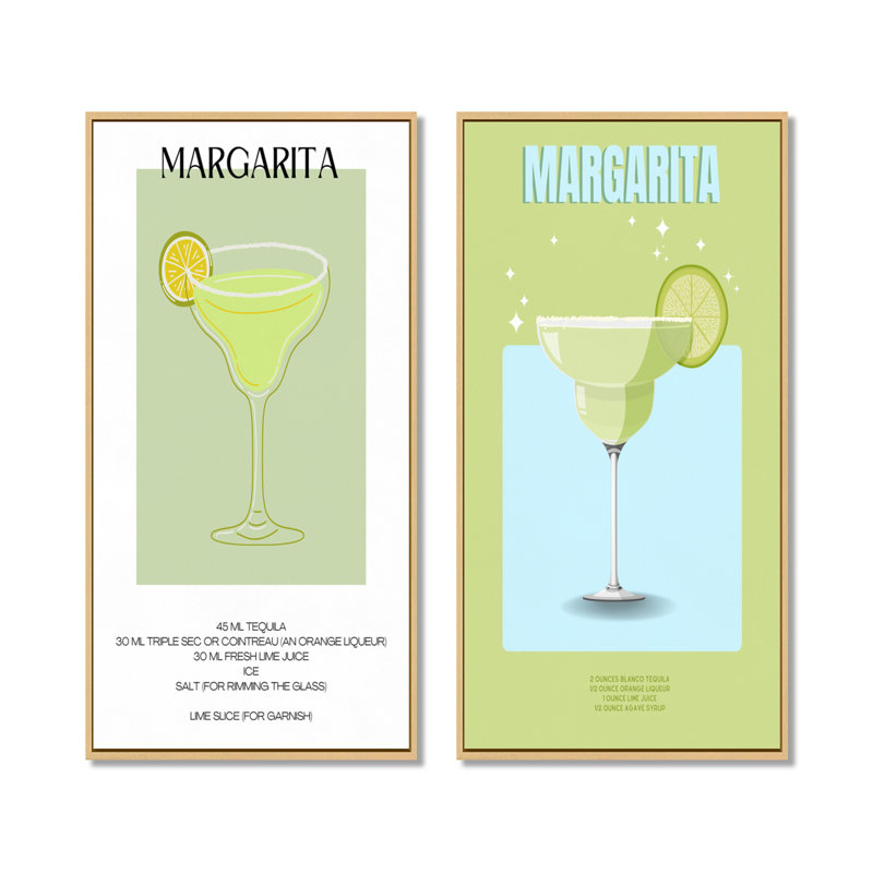 «Lime Margarita», ensemble de 2 pièces d'art mural cocktail mexicain, H 28 po x l 24 po, Impression encadrée, Érable